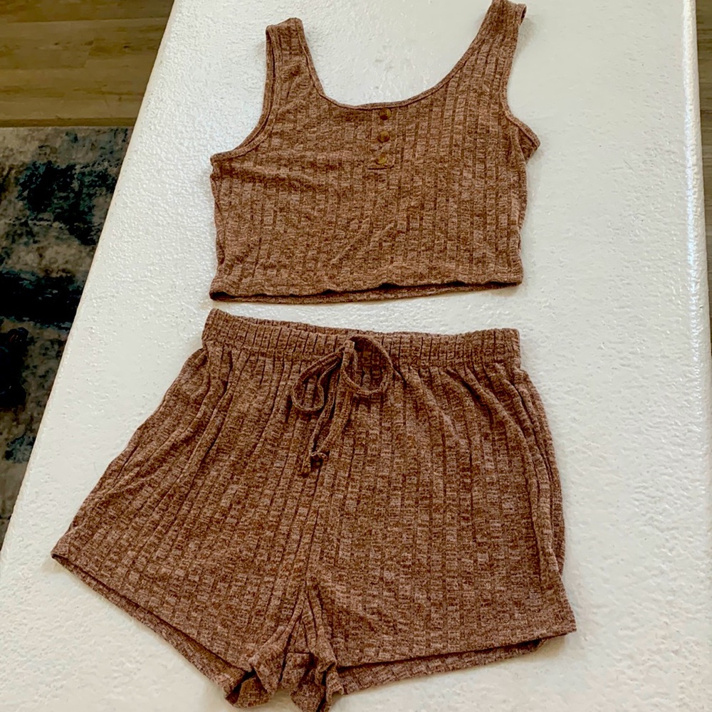 Brown Cozy Lounge Set Tank & Shorts